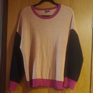 Express Colorblock Women's Sweater - Tan, Burgundy And Black